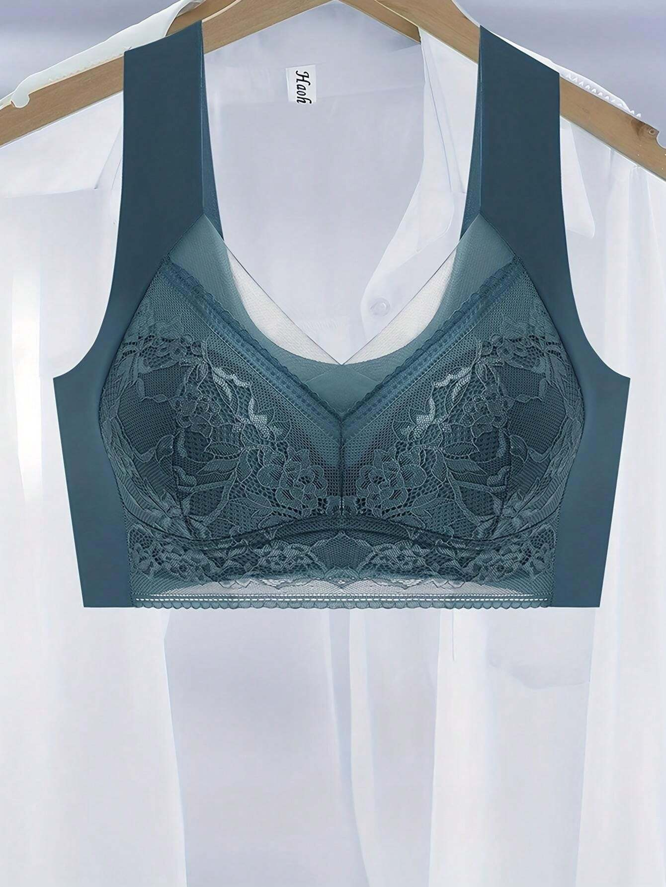 Minimizer Lace Mesh Wireless Bra Blue