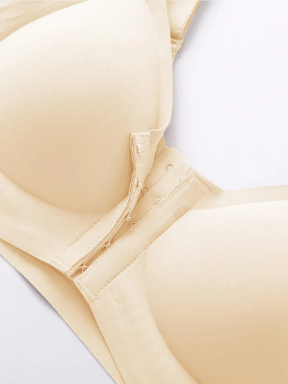 Front Closure Plus Size Seamless Bra，Back To Gather And Prevent Drooping Beige