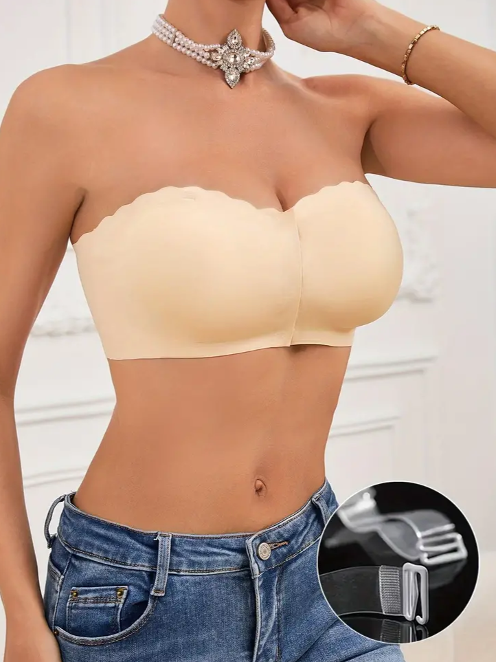 Front Closure Wireless Strapless Bra Ivory