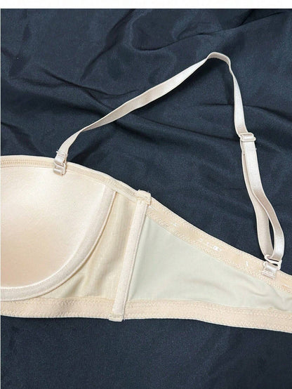 Sexy Half Cup Front and Back Clasp Gathered Non-slip Bra Beige