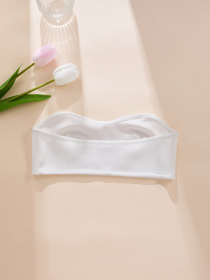 Simple Solid Front-Closure Hook And Eye Strapless Wireless Bra White