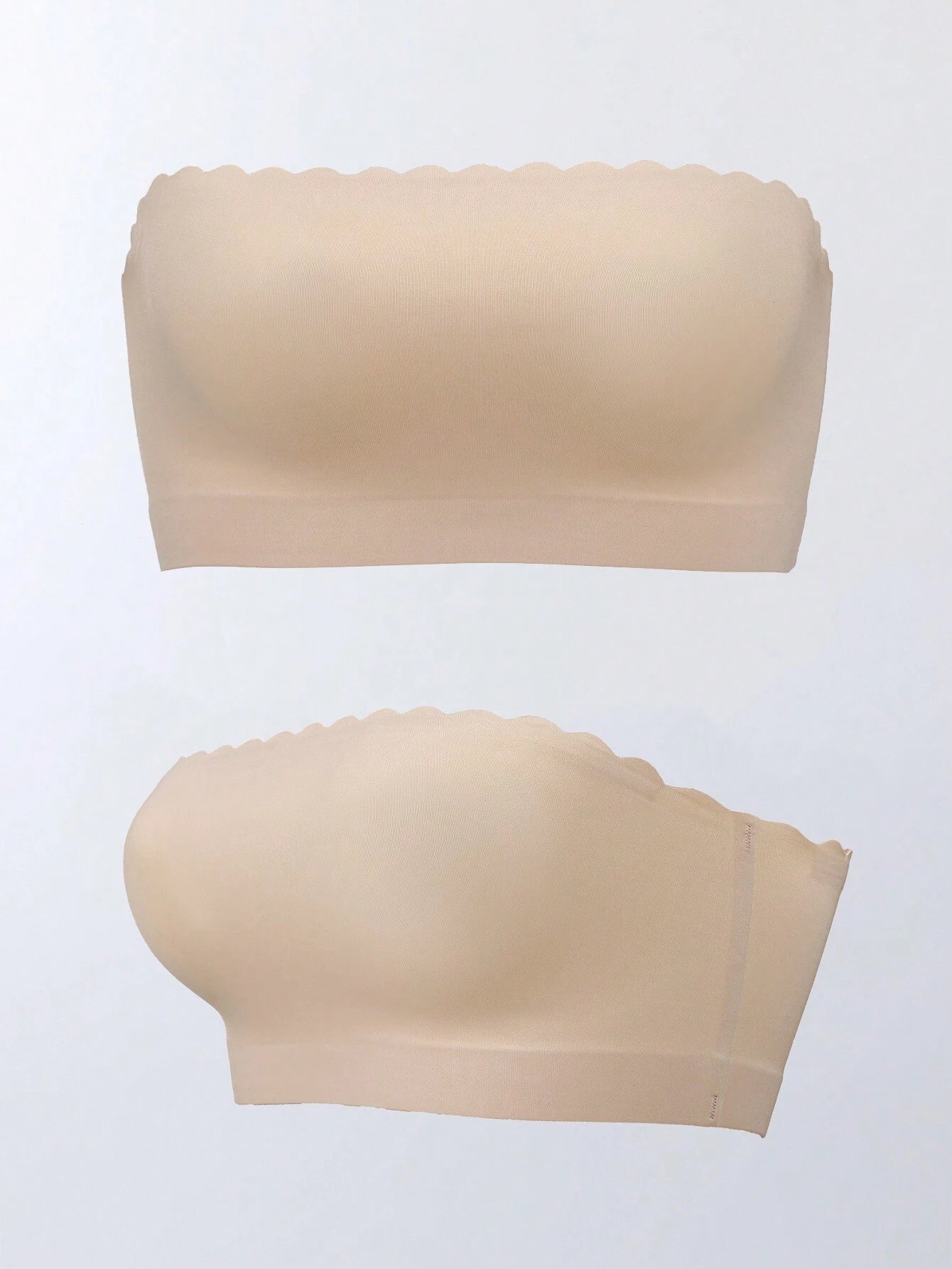 Ribbed Edge Plain Seamless Sexy Gathered Non-Wired Strapless Bra Linen