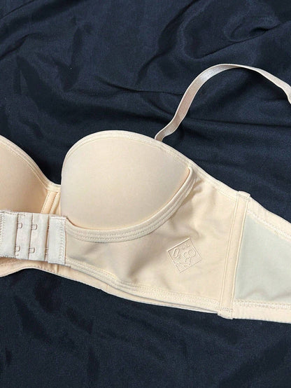 Sexy Half Cup Front and Back Clasp Gathered Non-slip Bra Beige