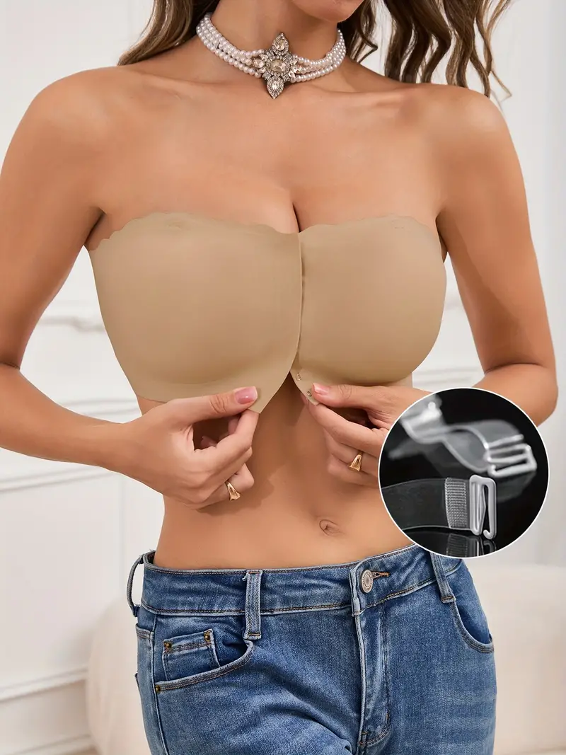 Front Closure Wireless Strapless Bra Brown