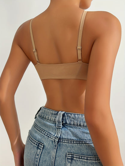 Solid Double Front Closures Wireless Bra Tan