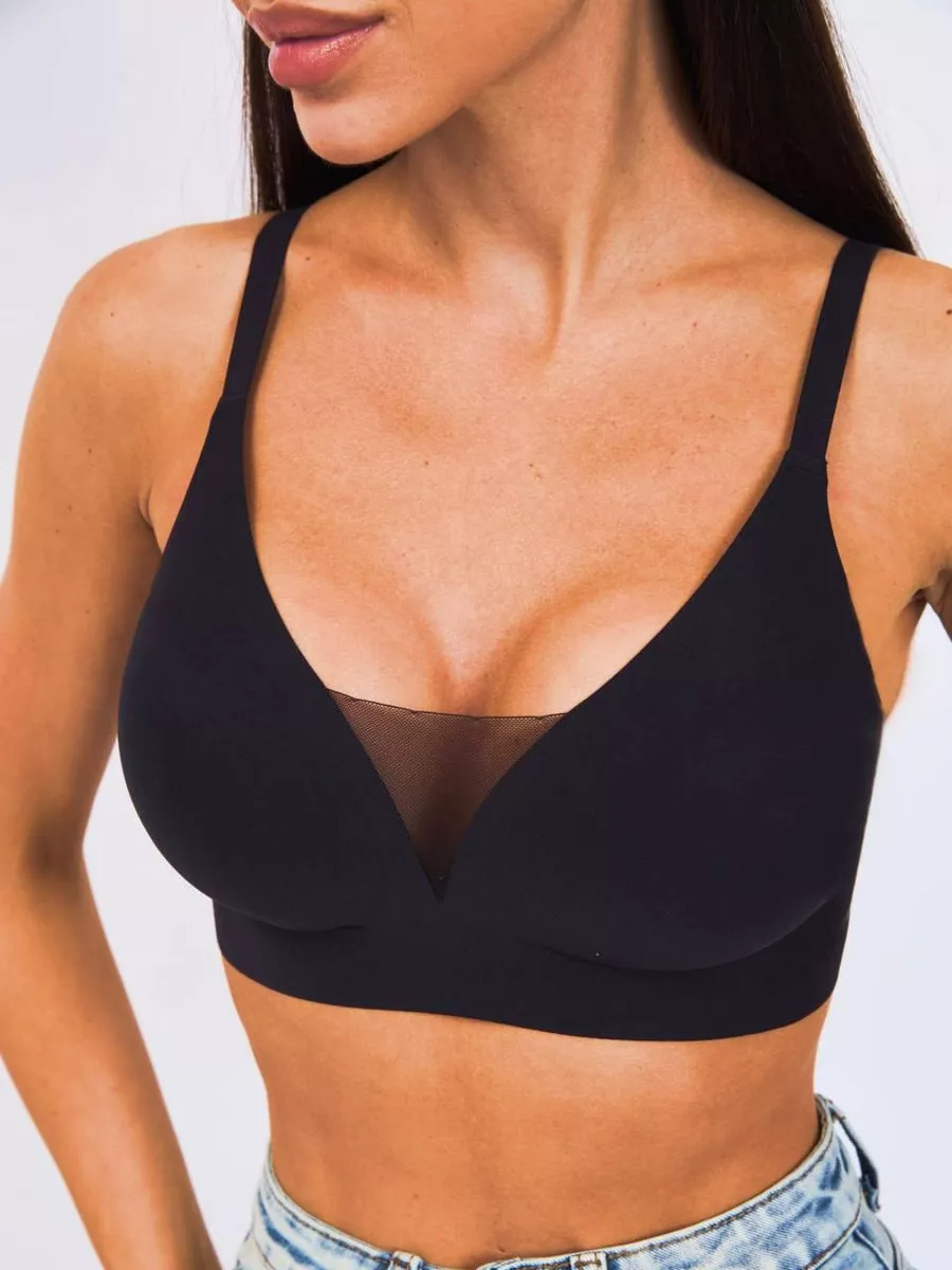 V-neck Push-up Comfortable Seamless Wireless Bra Black