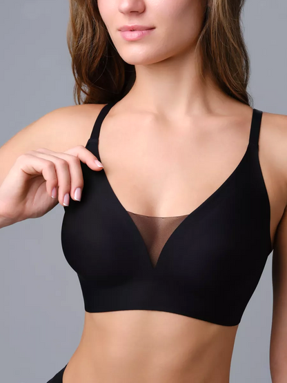 V-neck Push-up Comfortable Seamless Wireless Bra Black