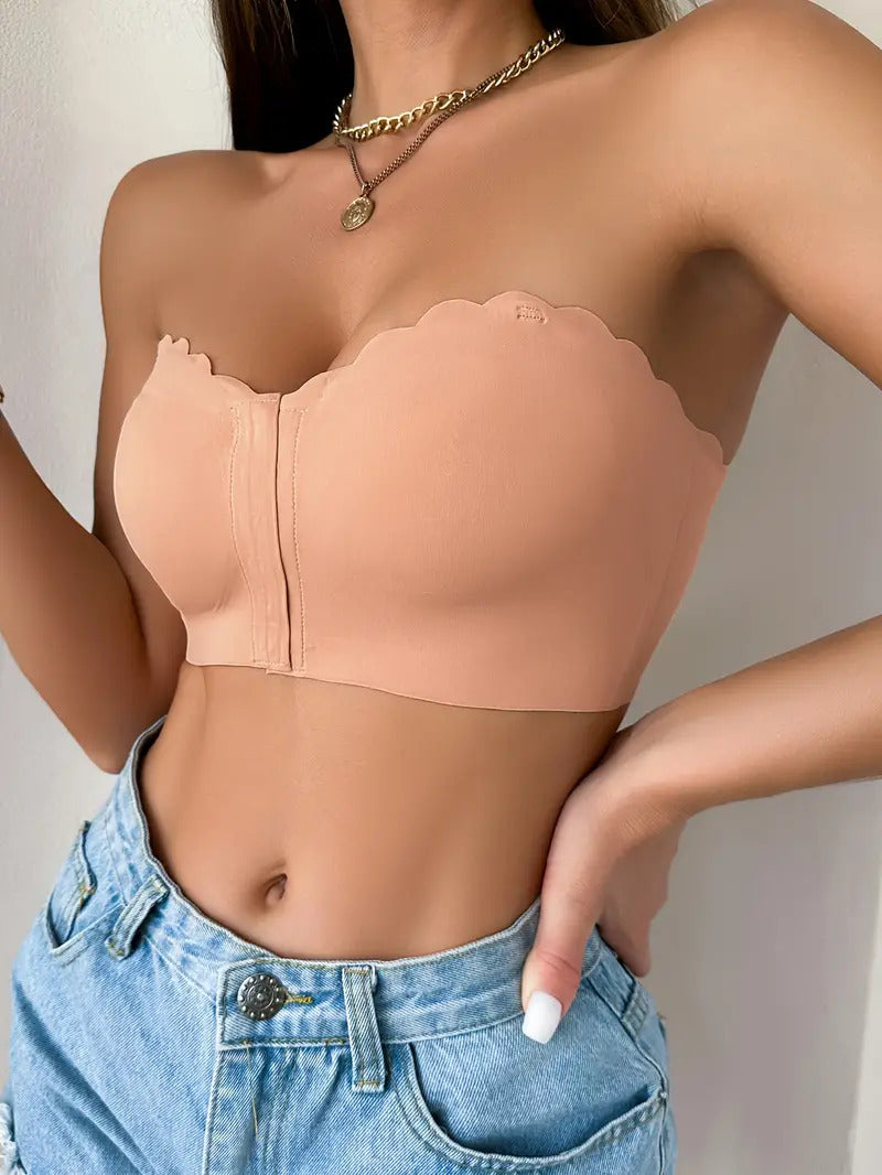 Front Closure Wireless Strapless Bra Pink