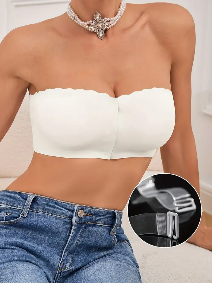 Front Closure Wireless Strapless Bra White