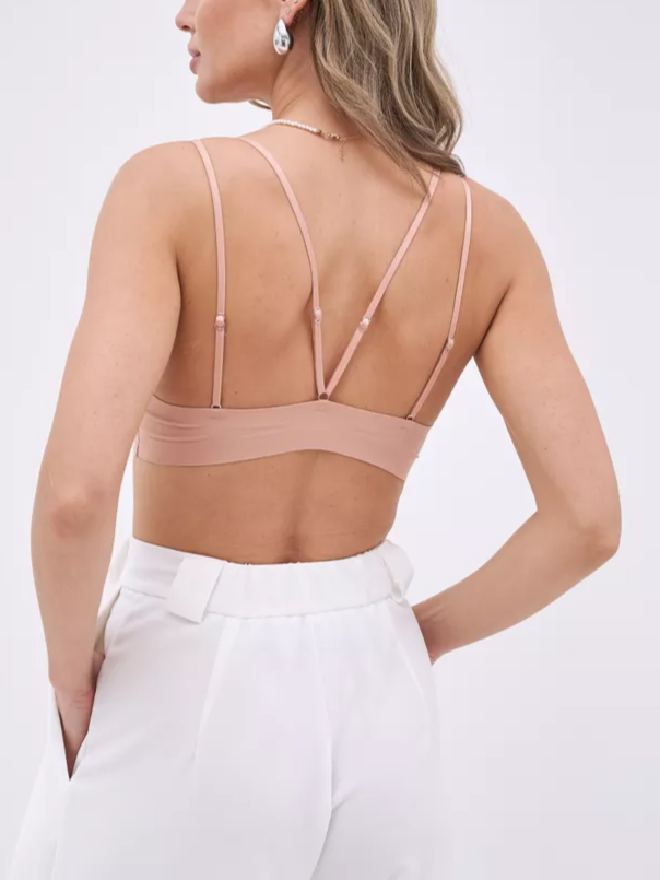 Front Closure Wireless Cross Straps Bra Pink