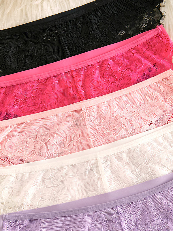 Lace Panel Seamless Low-Rise Thong