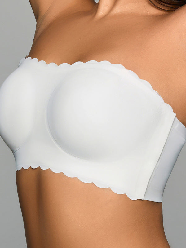 Seamless Wireless Bandeau with Removable Clear Straps and Wavy Trim — Breathable & Invisible Underwear