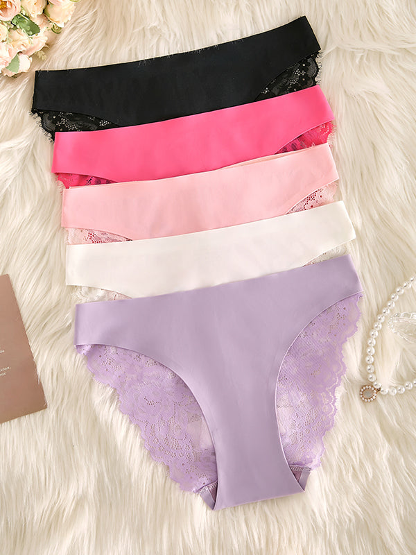 Lace Panel Seamless Low-Rise Thong