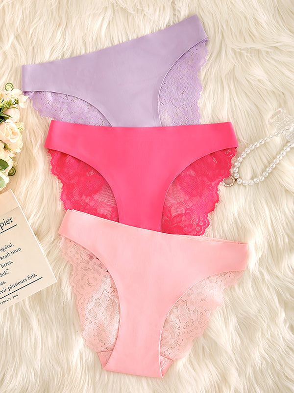 Lace Panel Seamless Low-Rise Thong