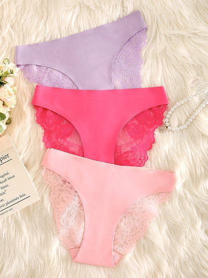 Lace Panel Seamless Low-Rise Thong