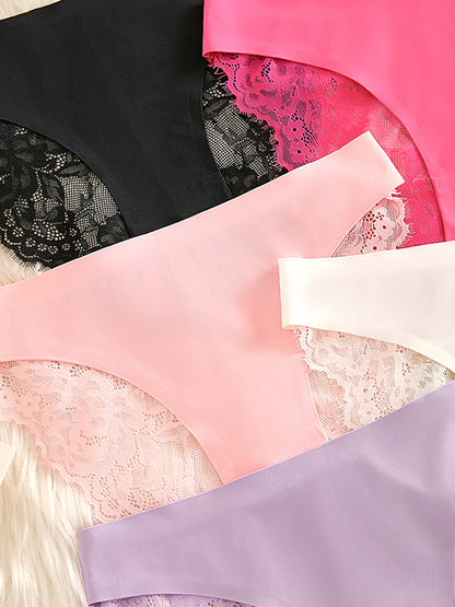 Lace Panel Seamless Low-Rise Thong
