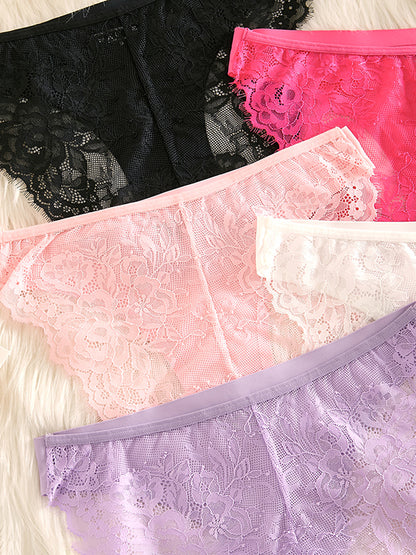 Lace Panel Seamless Low-Rise Thong