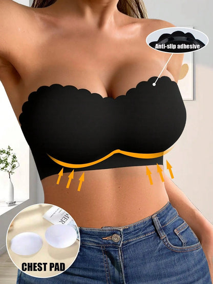 Women's Strapless Push-Up Seamless Wireless Side Closure Padded Adjustable Straps Underwear