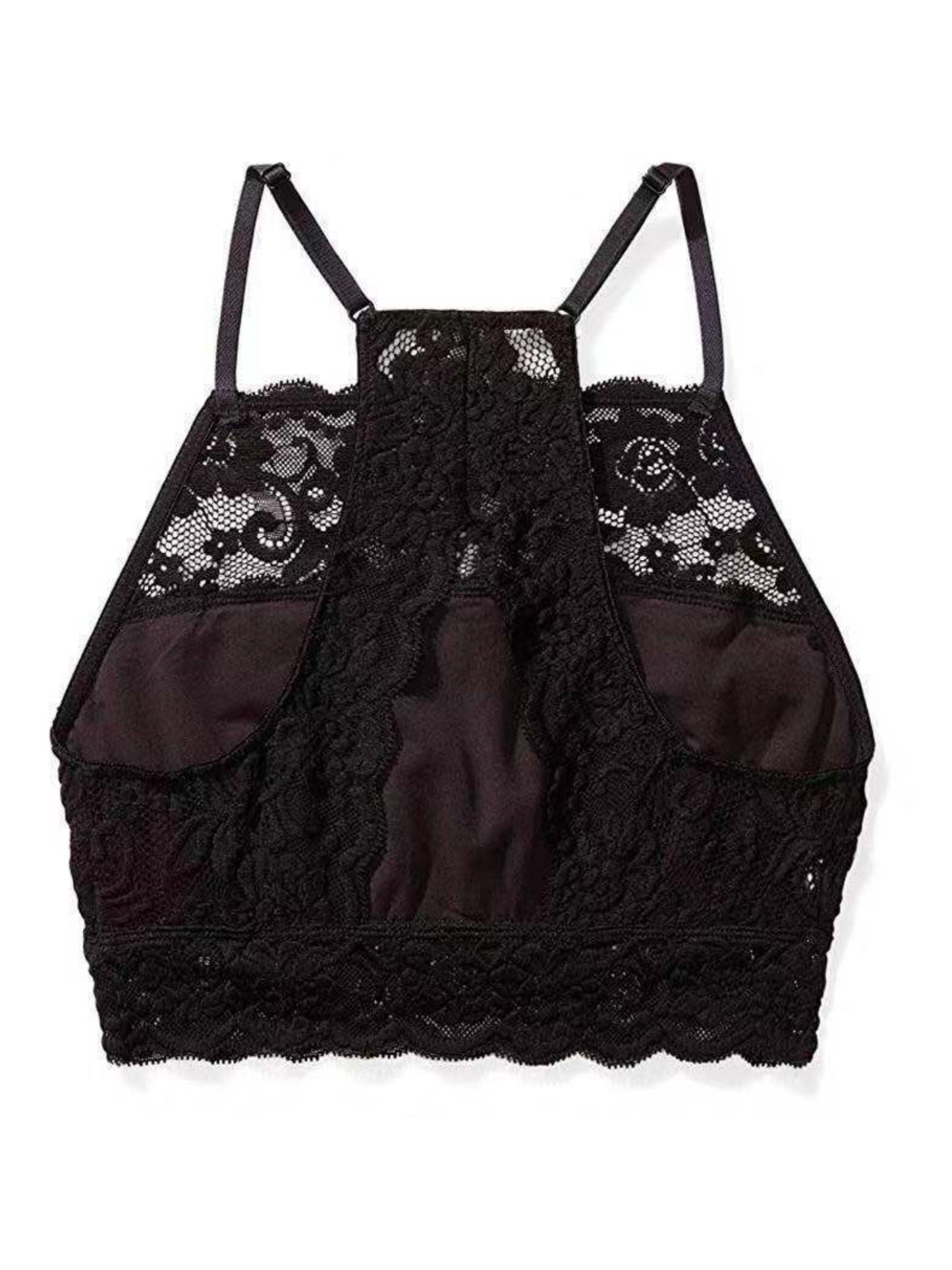 Sexy Lace Crop Double Layered Wireless High-Neck Bra