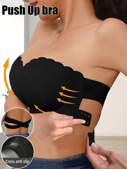 Women's Strapless Push-Up Seamless Wireless Side Closure Padded Adjustable Straps Underwear