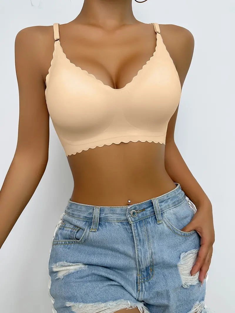 Semicircle Decorative Border Wireless Bra Tan