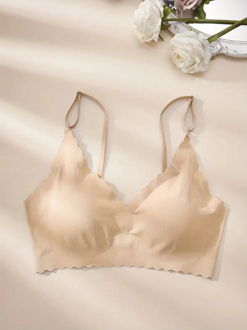 Semicircle Decorative Border Wireless Bra Tan