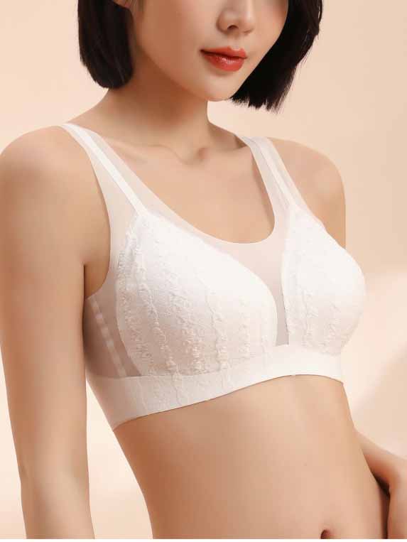 Non-Steel Ring Gathering Tank Type Seamless Lace Bra