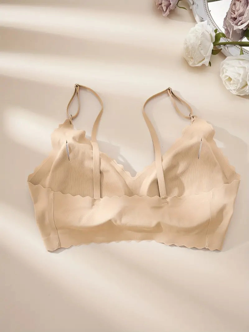 Semicircle Decorative Border Wireless Bra Tan