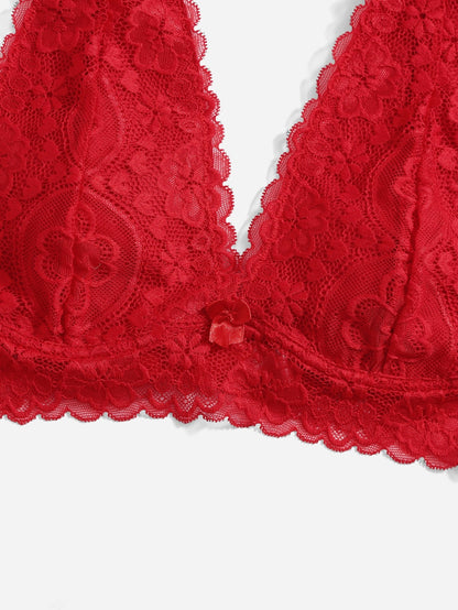 Sexy Triangle Cup Lace Wireless Bralette Dark Red