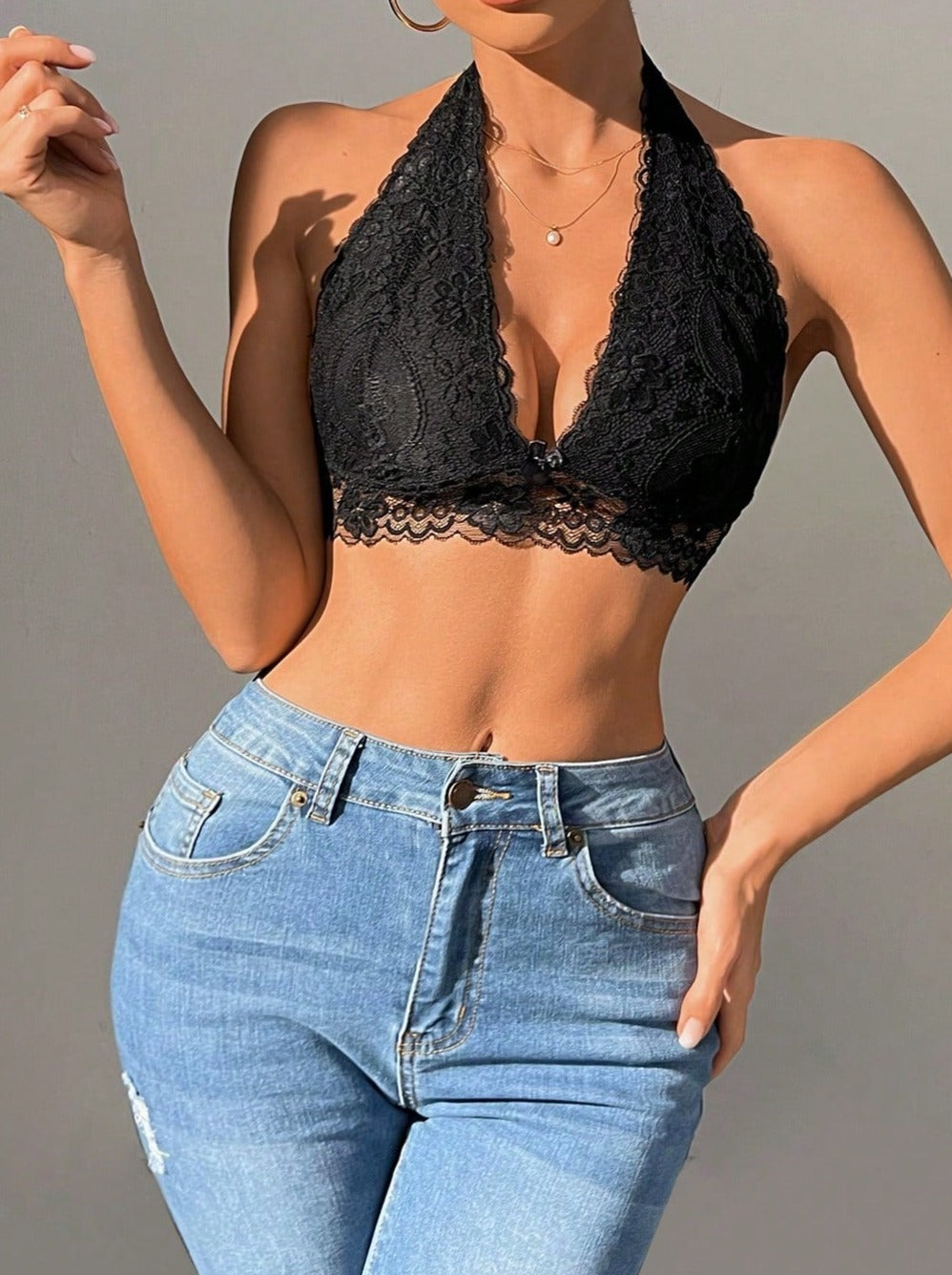 Sexy Triangle Cup Lace Wireless Bralette Black