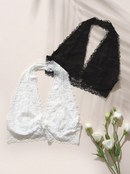 Sexy Triangle Cup Lace Wireless Bralette White