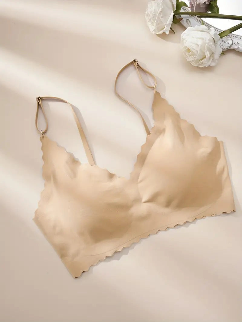 Semicircle Decorative Border Wireless Bra Tan