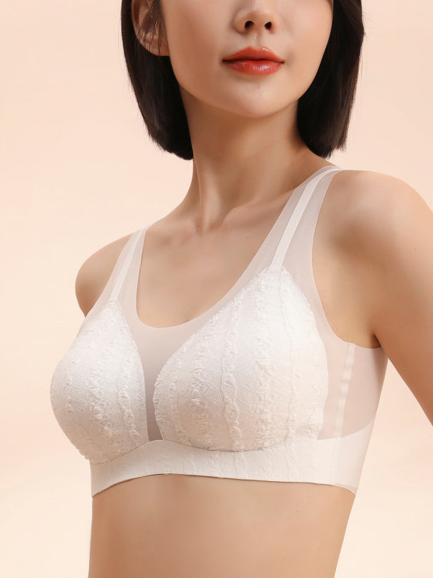 Non-Steel Ring Gathering Tank Type Seamless Lace Bra