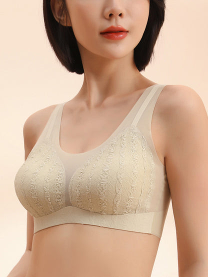 Non-Steel Ring Gathering Tank Type Seamless Lace Bra