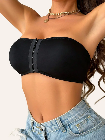 Women's Front Closure Tube Bralette Strapless No Padded Wireless Bandeau Bra Black