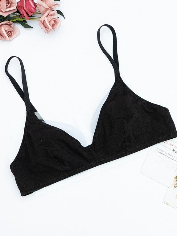 Thin Solid Color Daily Comfortable Seamless Bra Black