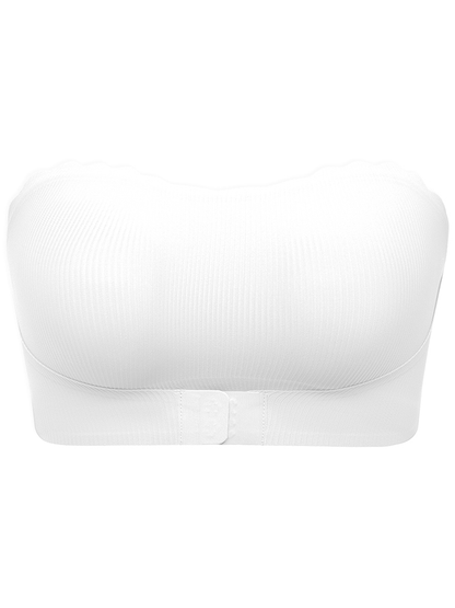 Unique Stripe Seamless Wave Edge Breathable Bra Anti-Slip Strapless Front Closure  White