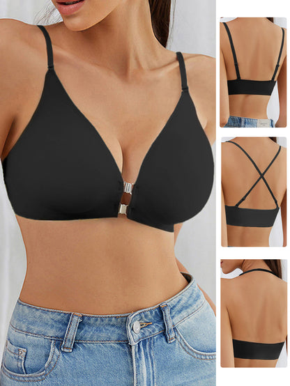 Front-Clasp Cross Halter Seamless Push-Up Bra Black