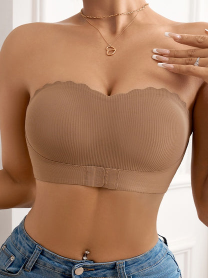 Unique Stripe Seamless Wave Edge Breathable Bra Anti-Slip Strapless Front Closure