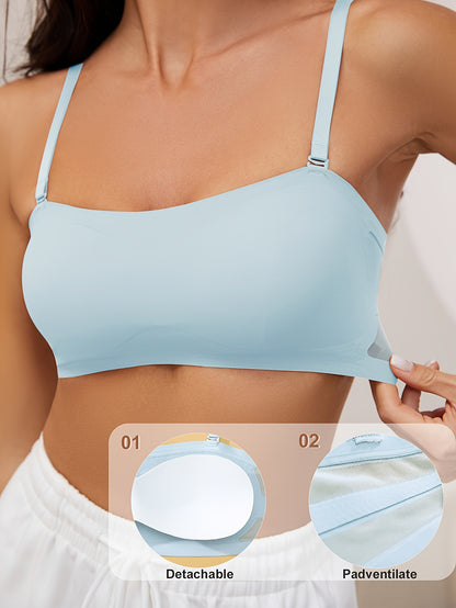 Seamless One-piece Glossy Thin Push-up Anti-Sagging Bra Lightblue