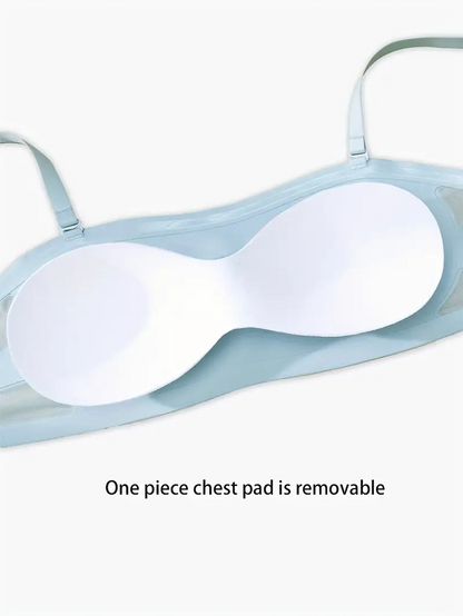 Seamless One-piece Glossy Thin Push-up Anti-Sagging Bra Lightblue