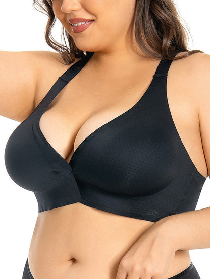 Large Size Front Button Seamless Backless Bra Black
