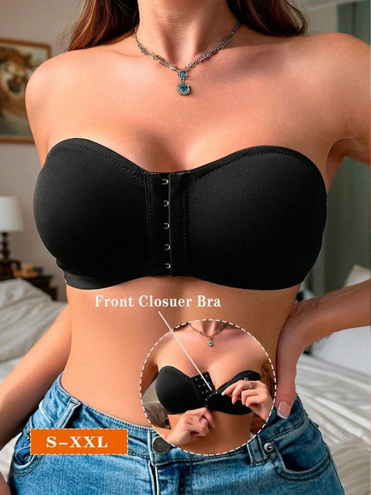 Women's Simple Front Button Multi-Ribbed Wireless Comfortable Non-Reducing Bra Black