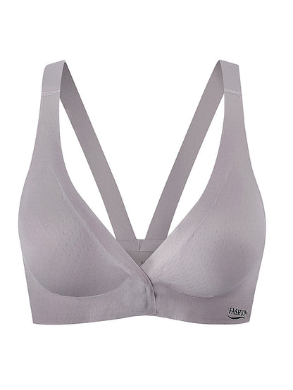 Large Size Front Button Seamless Backless Bra Gray