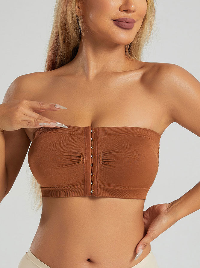 Women's Front Closure Strapless Bra Brown