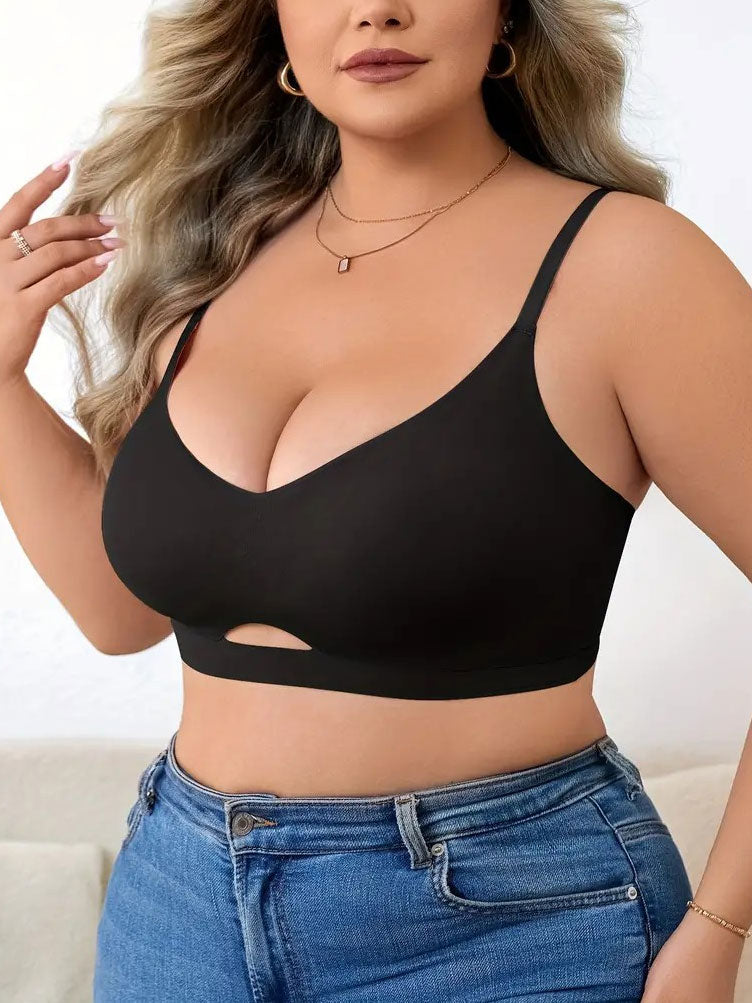 Plus Size Simple Seamless Hollow Out Wireless Bra Black