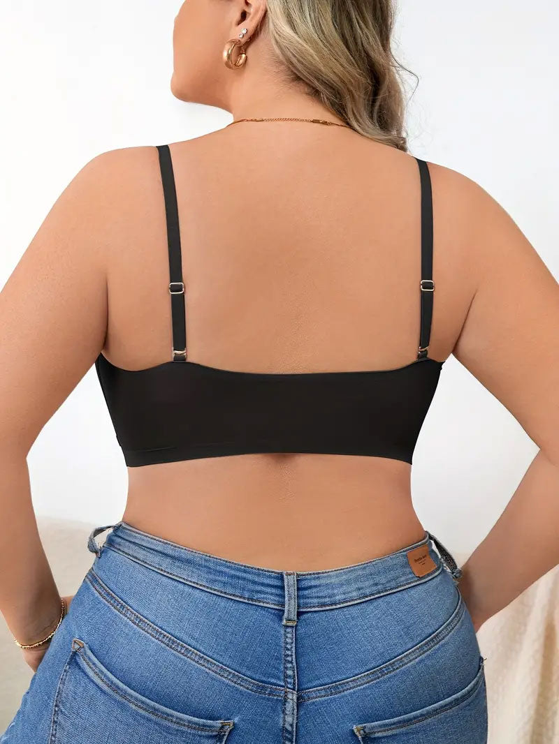 Plus Size Simple Seamless Hollow Out Wireless Bra Black