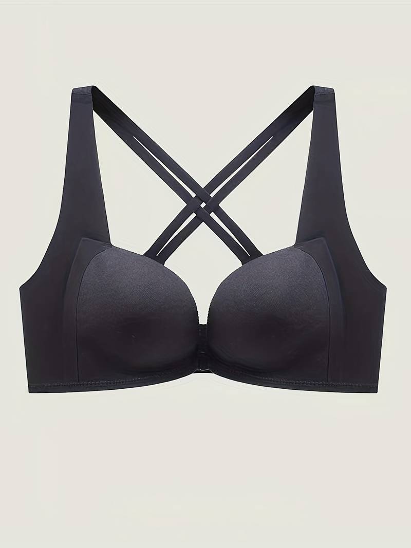 Front Closure Criss Cross Back Push Up Plunge Wireless Bra RosyGolden