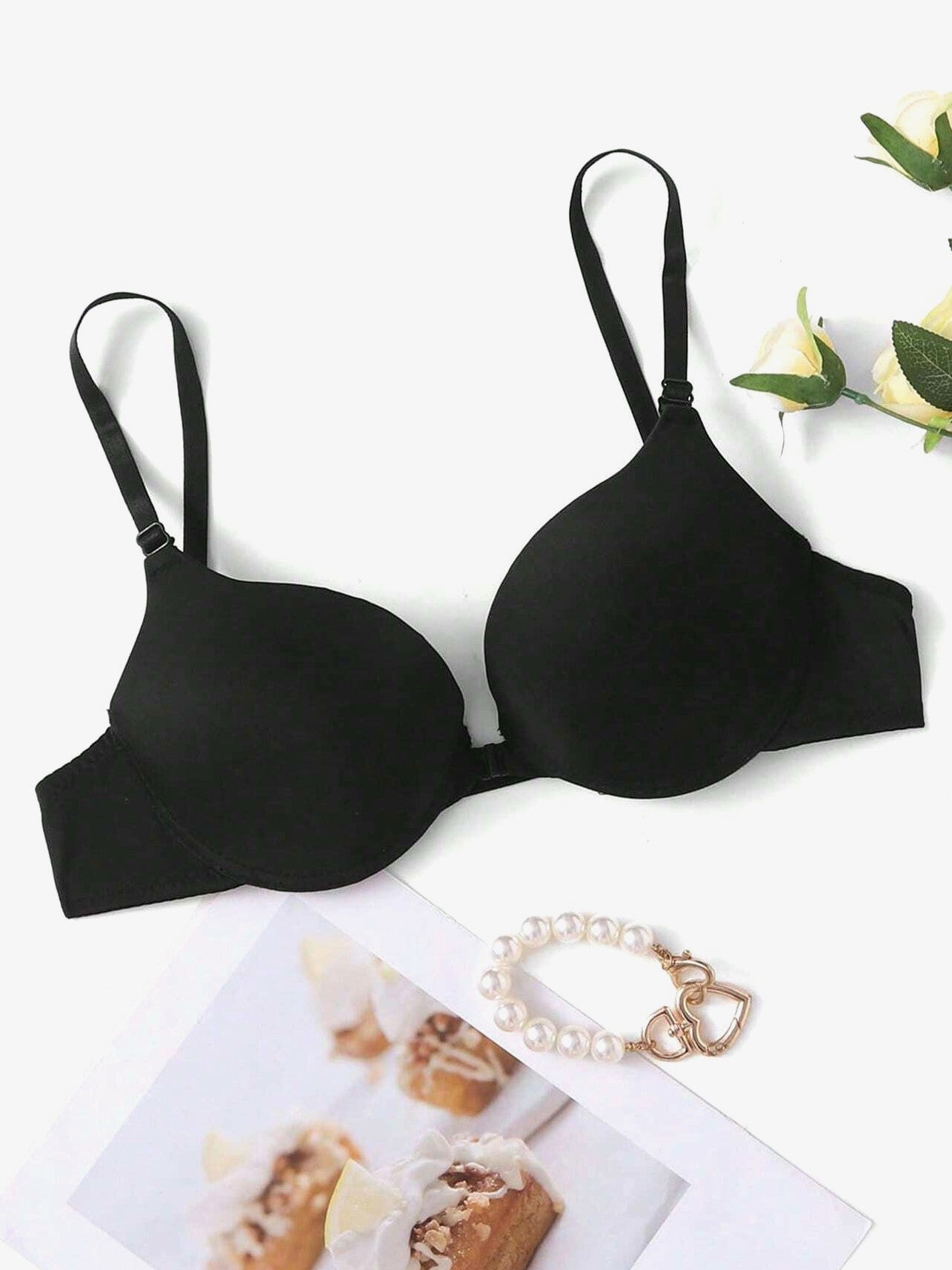 Simple Comfy Front Buckle T-Shirt Wireless Bra Black