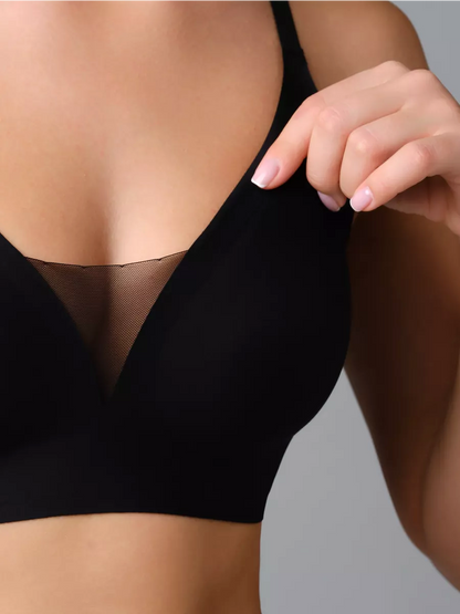 V-neck Push-up Comfortable Seamless Wireless Bra Black